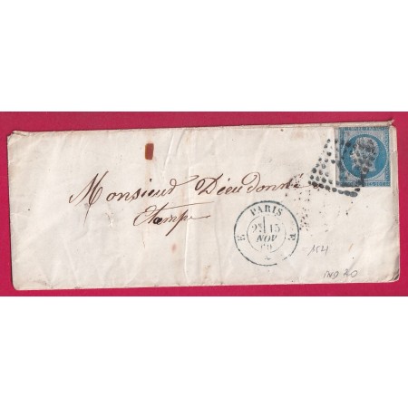 N°14 PARIS BUREAU E EN BLEU POTHION 1521 INDICE 20 POUR ETAMPE SEINE ET OISE LETTRE