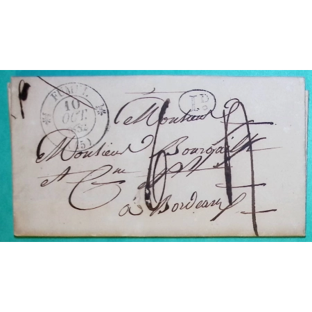 CAD TYPE 12 FUMEL LOT ET GARONNE DECIME RURAL SAUVETERRE LA LEMANCE TAXE MODIFIEE POUR BORDEAUX GIRONDE 1832 FRANCE