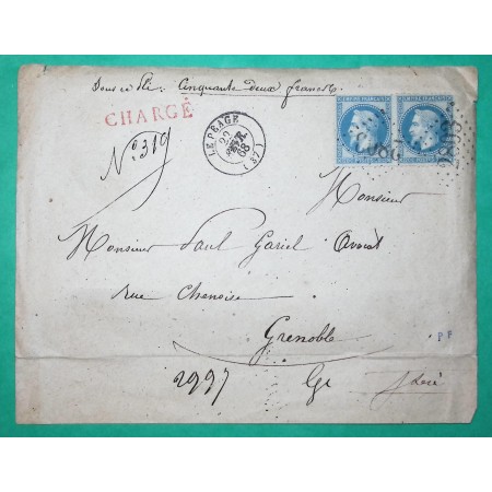 N°29 PAIRE GC 2803 LE PEAGE ISERE LETTRE CHARGE POUR GRENOBLE 1868