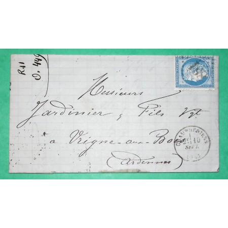 N°60A GC 861 CHAMPDENIERS DEUX SEVRES POUR VRIGNE AUX BOIS ARDENNES 1874