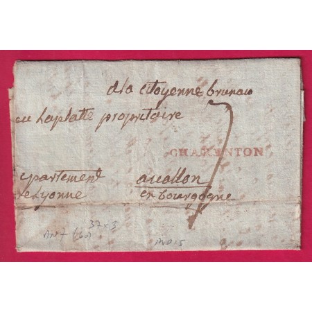 MARQUE CHARENTON SEINE EN ROUGE AN7 1799 POUR AVALLON INDICE 15 LETTRE