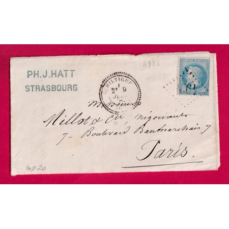 N°29 GC 4926 SCHILTIGHEIM BAS RHIN CAD TYPE 24 INDICE 19 POUR PARIS DEVANT DE LETTRE