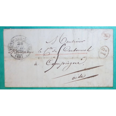CAD TYPE 13 PONT AUX MOINES LOIRET OR ORIGINE RURALE ROUGE + DECIME LA ROUCHE POUR COMPIEGNE OISE 1838 COVER FRANCE