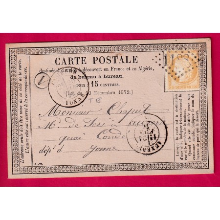 N°55 GC 1188 COURSON YONNE CAD TYPE 18 BOITE RURALE A POUR AUXERRE CARTE PRECURSEUR LETTRE