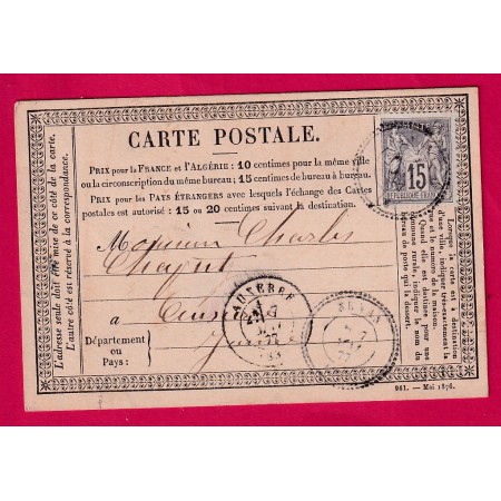 N°77 CAD TYPE 24 SENAN YONNE POUR AUXERRE CARTE PRECURSEUR LETTRE