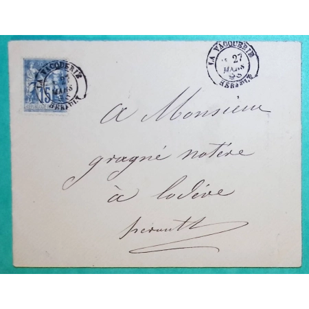 N°90 SAGE CAD TYPE 18 LA VACQUERIE HERAULT POUR LODEVE 1893 LETTRE COVER FRANCE