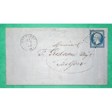 N°60B PC 491 BOUROGNE TERRITOIRE DE BELFORT POUR BELFORT 1862