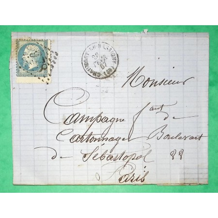 N°22 SUPERBE VARIETE PIQUAGE DECALE GC 978 CHAUMONT EN BASSIGNY HAUTE MARNE POUR PARIS 1867