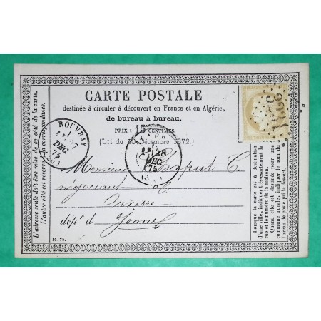 N°55 CARTE PRECURSEUR GC 3231 ROUVRAY COTE D'OR POUR AUXERRE YONNE 1875