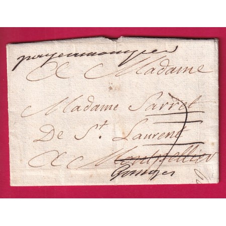 MENTION PAYE  A MONTPELLIER HERAULT 1757 DEPART PARIS REEXPEDIE A GANGES