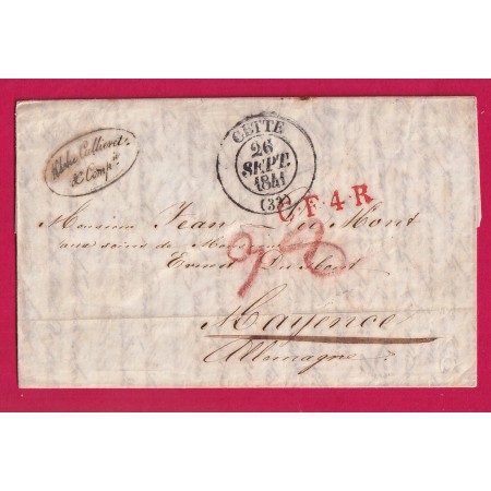 CAD TYPE 13 CETTE HERAULT GRIFFE CF4R POUR MAYENCE ALLEMAGNE 1841 LETTRE LETTRE