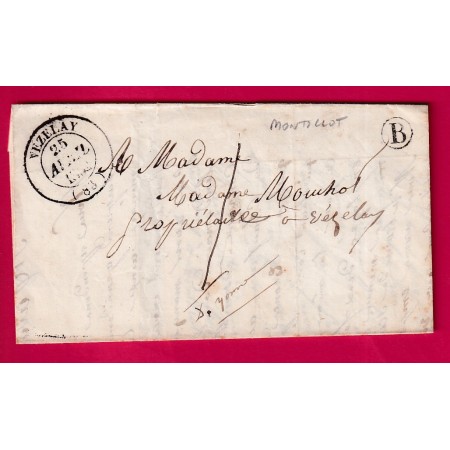 CAD TYPE 14 VEZELAY YONNE BOITE RURALE B MONTILLOT POUR VEZELAY TAXE LOCALE 1 LETTRE