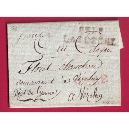 MARQUE P71P LA FLECHE SARTHE PPPP ROUGE 1801 POUR VEZELAY YONNE INDICE 11 LETTRE