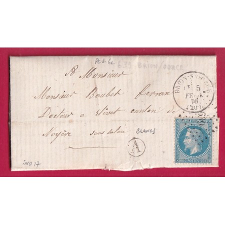 N°29 PC DU GC 639 BRION SUR OURCE COTE D'OR INDICE 17 BOITE RURALE A BLANCS POUR NOYERS YONNE LETTRE