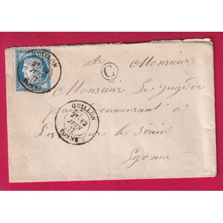 N°60 CAD TYPE 18 GUILLON YONNE POUR L'ISLE SUR LE SEREIN LETTRE