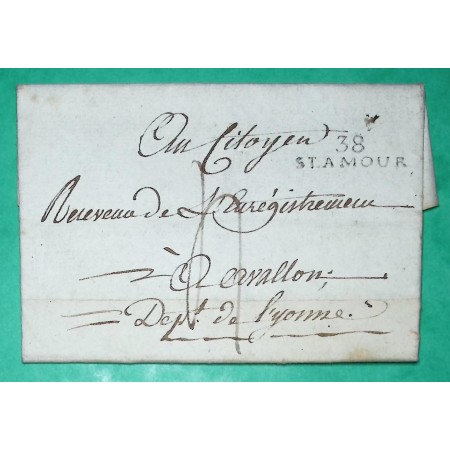 MARQUE 38 ST AMOUR JURA POUR AVALLON YONNE PERIODE REVOLUTIONNAIRE 27x7 1802