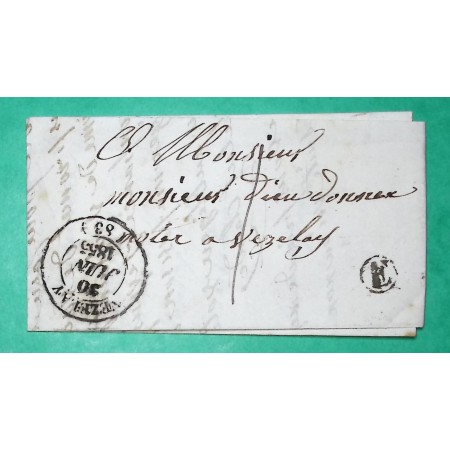 CAD TYPE 14 VEZELAY YONNE BOITE RURALE E CRAI CORRESPONDANCE LOCALE TAXE 1 1855