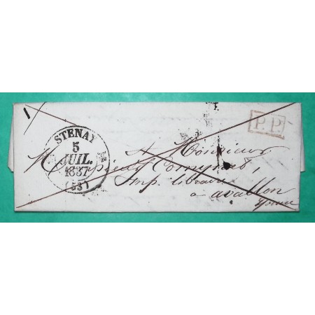 CAD TYPE 12 STENAY MEUSE PP PORT PAYE POUR AVALLON YONNE 1837