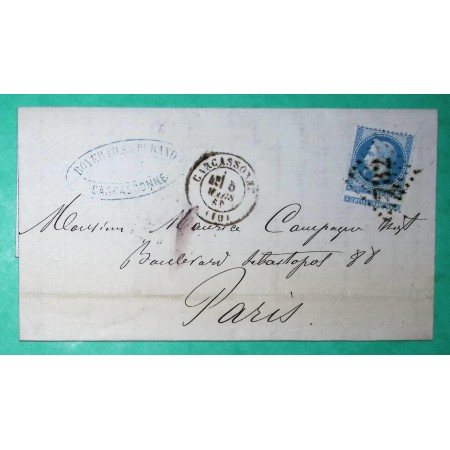 N°29 BELLE VARIETE PIQUAGE DECALE GC 732 CARCASSONNE AUDE POUR PARIS 1868
