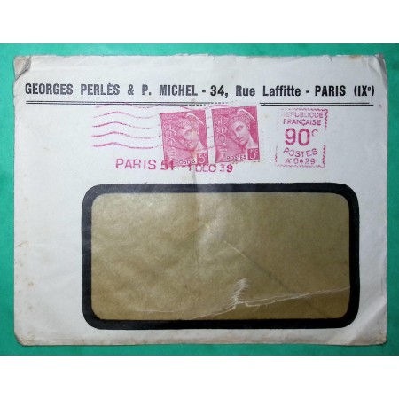 N°406 MERCURE PAIRE OBLITERATION EMA 90C PARIS 1939