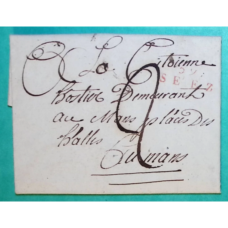 MARQUE 59 SEEZ ORNE ROUGE POUR LE MANS SARTHE PERIODE REVOLUTIONNAIRE 23x9 1801 LETTRE COVER FRANCE