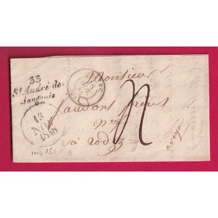 CURSIVE 33 ST ANDRE DE SANGONIS HERAULT CAD TYPE 15 1848 POUR RODEZ AVEYRON LETTRE