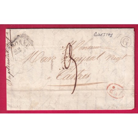 CAD TYPE 13 NARBONNE AUDE BOITE RURALE G GINESTAS AUDE DECIME RURAL EN ROUGE POUR CASTRES TARN LETTRE