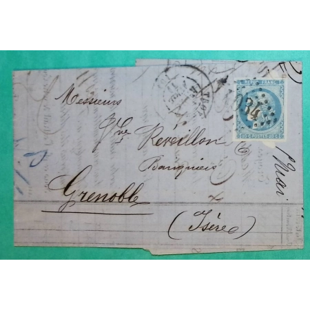N°46B CERES BORDEAUX GC 4034 TROYES AUBE POUR GRENOBLE ISERE 28 AVRIL 1871 LETTRE COVER FRANCE