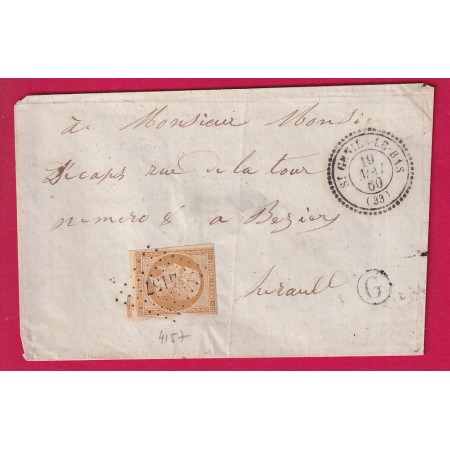 N°13 PC 4157 ST GENIES LE BAS HERAULT CAD TYPE 22 POUR BEZIERS LETTRE