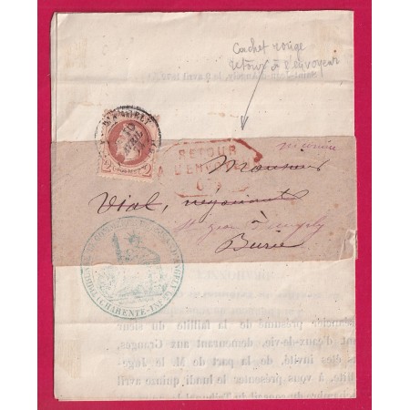 N°26 CAD ST JEAN D'ANGELY CHARENTE INFRIEURE RETOUR ENVOYEUR 675 BURIE LETTRE