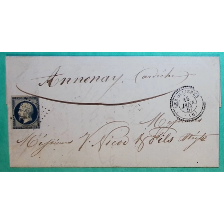 N°14 PC 2320 CAD TYPE 22 LES OLLIERES ARDECHE POUR ANNONAY 1857 LETTRE COVER FRANCE