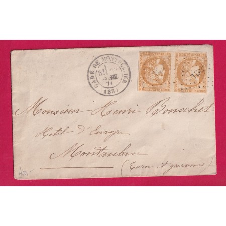 N°43B PAIRE BISTRE FONCE CAD GARE DE MONTPELLIER HERAULT LOSANGE AMBULANT TC2° POUR MONTAUBAN TARN ET GARONNE LETTRE