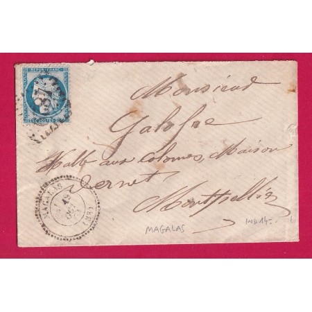 N°60 GC 4829 MAGALAS HERAULT CAD TYPE 24 POUR MONTPELLIER INDICE 14 LETTRE