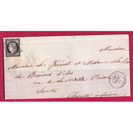 N°3 GRILLE BEZIERS HERAULT 16 AVRIL 1849 POUR SAINTES CHARENTE INFERIEURE LETTRE