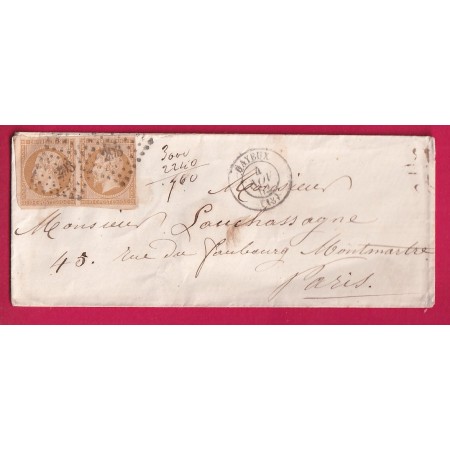 N°13 PAIRE PC 298 BAYEUX CALVADOS POUR PARIS 1862 LETTRE