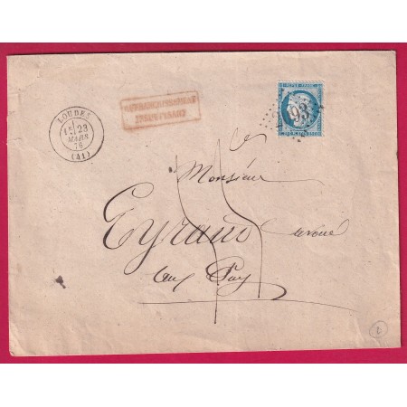 N°60 GC 2093 LOUDES HAUTE LOIRE TAXE MANUSCRIT 55 AFFRANC INSUFFISSANT POUR LE PUY EN VELAY LETTRE