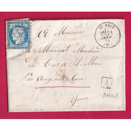 N°60 GC 3534 ST BRIS YONNE CAD TYPE 16 BOITE URBAINE A BAILLY POUR ARCY SUR CURE LETTRE