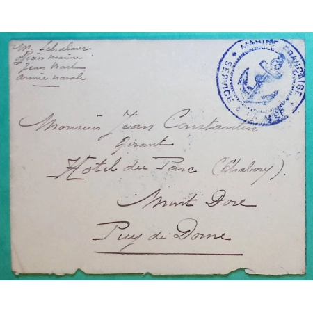 FRANCHISE MILITAIRE FM MARINE FRANCAISE ARMEE D'ORIENT DEPART CORFOU GRECE POUR MONT DORE PUY DE DOME 1916 COVER FRANCE