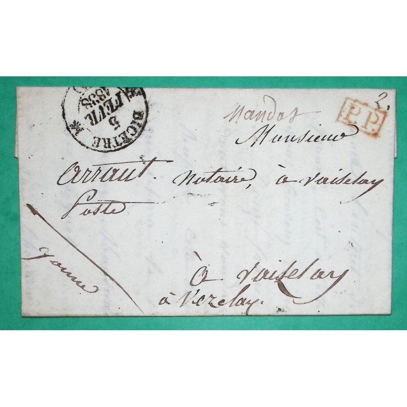 CAD TYPE 12 BICETRE SEINE PP PORT PAYE POUR VEZELAY YONNE 1838