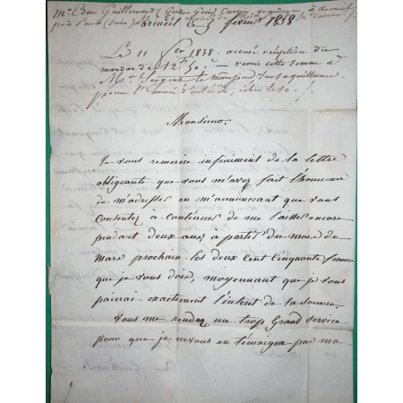 CAD TYPE 12 BICETRE SEINE PP PORT PAYE POUR VEZELAY YONNE 1838