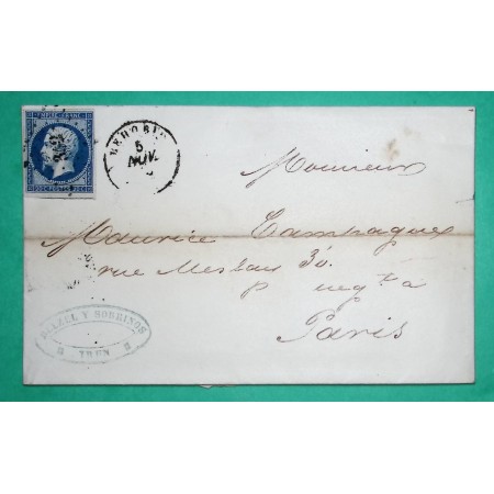 N°14 PC 342 BEHOBIE BASSES PYRENEES POUR PARIS 1855