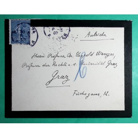N°132 SEMEUSE LETTRE PARIS RUE DE PROVENCE POUR GRAZ AUTRICHE 1907