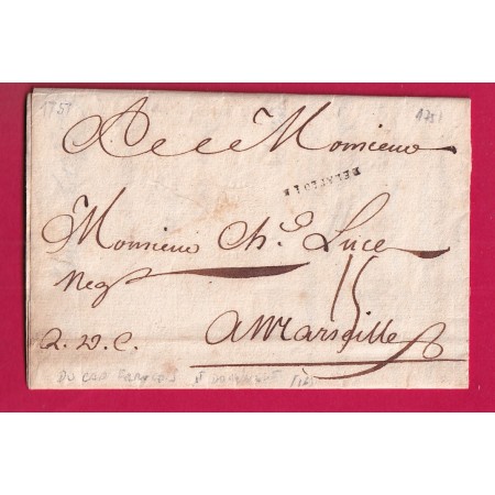 MARQUE DE LA FLOTTE CHARENTE INFERIEURE DEPART CAP FRANCOIS ST DOMINGUE HAITI POUR MARSEILLE 1751 LETTRE
