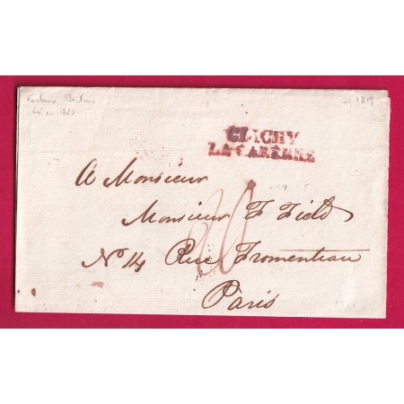 MARQUE CLICHY LA GARENNE SEINE 1819 RARE NON SIGNALEE PAR POTHION POUR PARIS LETTRE