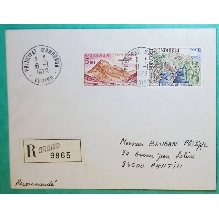 RECOMMANDE ORDINO ANDORRE PRINCIPAT D'ANDORRA POUR PANTIN SEINE SAINT DENIS 1979 LETTRE COVER FRANCE