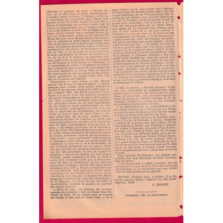 BALLON MONTE GAZETTE DES ABSENTS N°25 NEUVE LE 10 JANVIER 1871 LETTRE