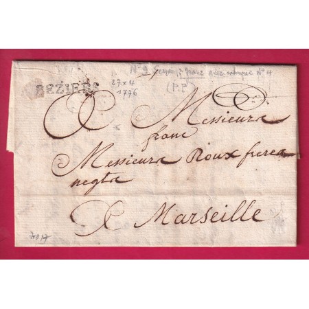 MARQUE FRANC DE BEZIERS HERAULT LENAIN N°9 INDICE 17 POUR MARSEILLE LETTRE
