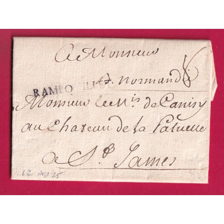 MARQUE RAMBOUILLET SEINE ET OISE 1757 RARE LENAIN N°2 INDICE 25 POUR ST JAMES MANCHE LETTRE