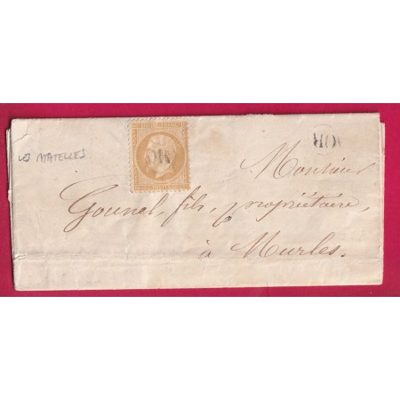 N°21 OBLITERATION OR LES MATELLES HERAULT POUR MURLES 1865 LETTRE