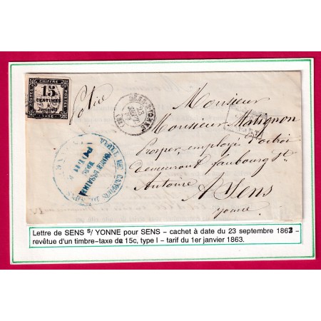 TIMBRE TAXE N°3 TTB CAD TYPE 15 SENS YONNE TRIBUNAL DE SIMPLE POLICE LE COMMISAIRE POUR SENS LETTRE